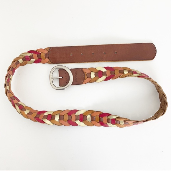 Fossil Leather Links Brown Multi Color Belt M - Picture 8 of 8